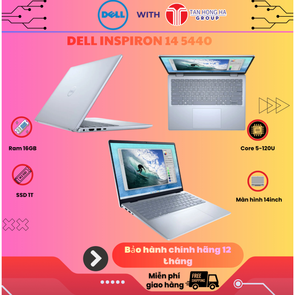 Laptop Dell Inspiron 14 5440 71053697, Core 5 120U, 16GB RAM, 1TB SSD, 14 FHD+, Win11, Office2021
