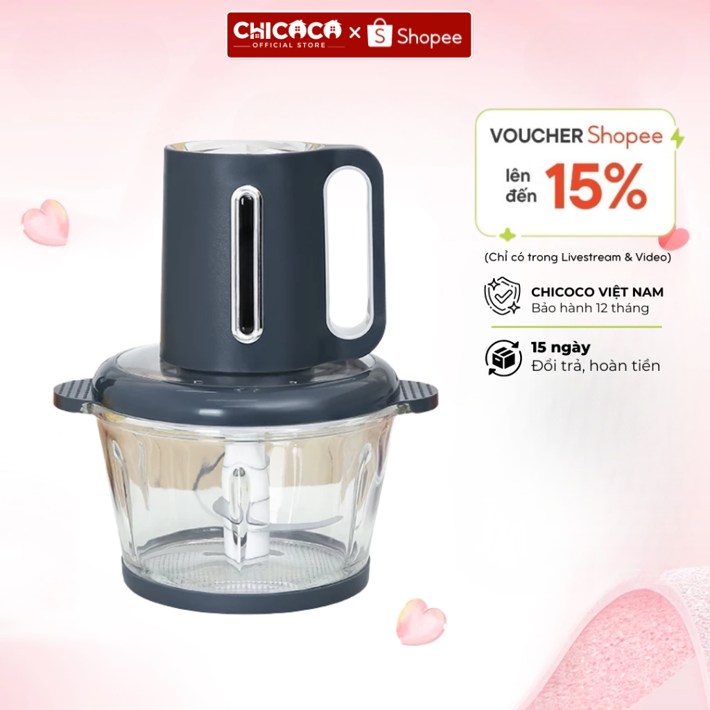 Máy Xay Thịt Đa Năng Nineshield Cối Thủy Tinh Dung Tích 2L Công Suất 250W Xay Mạnh Bảo Hành 12 Tháng