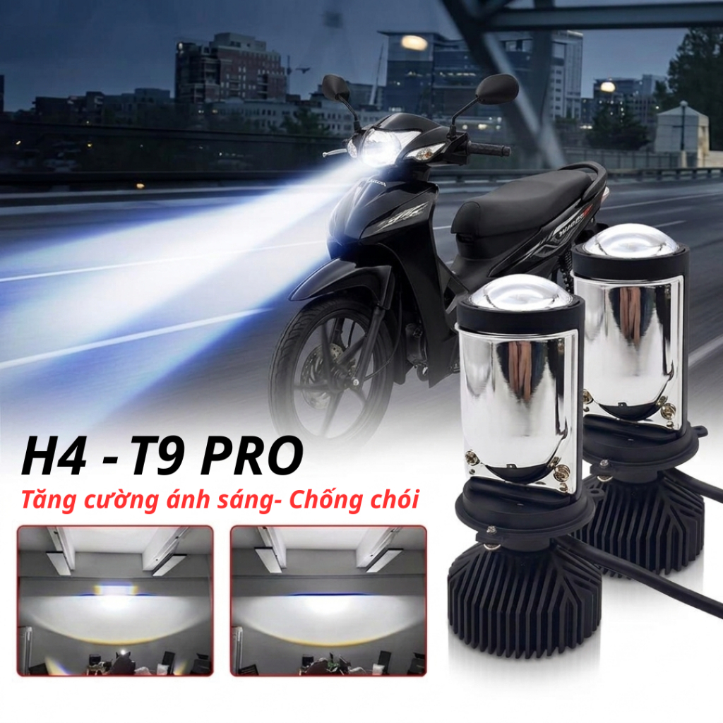 Đèn led bi cầu mini T9 2025 Đèn Pha Led Bi Cầu T9 Pro LED H4 Bản Cho Xe Máy Bóng đèn led ô tô