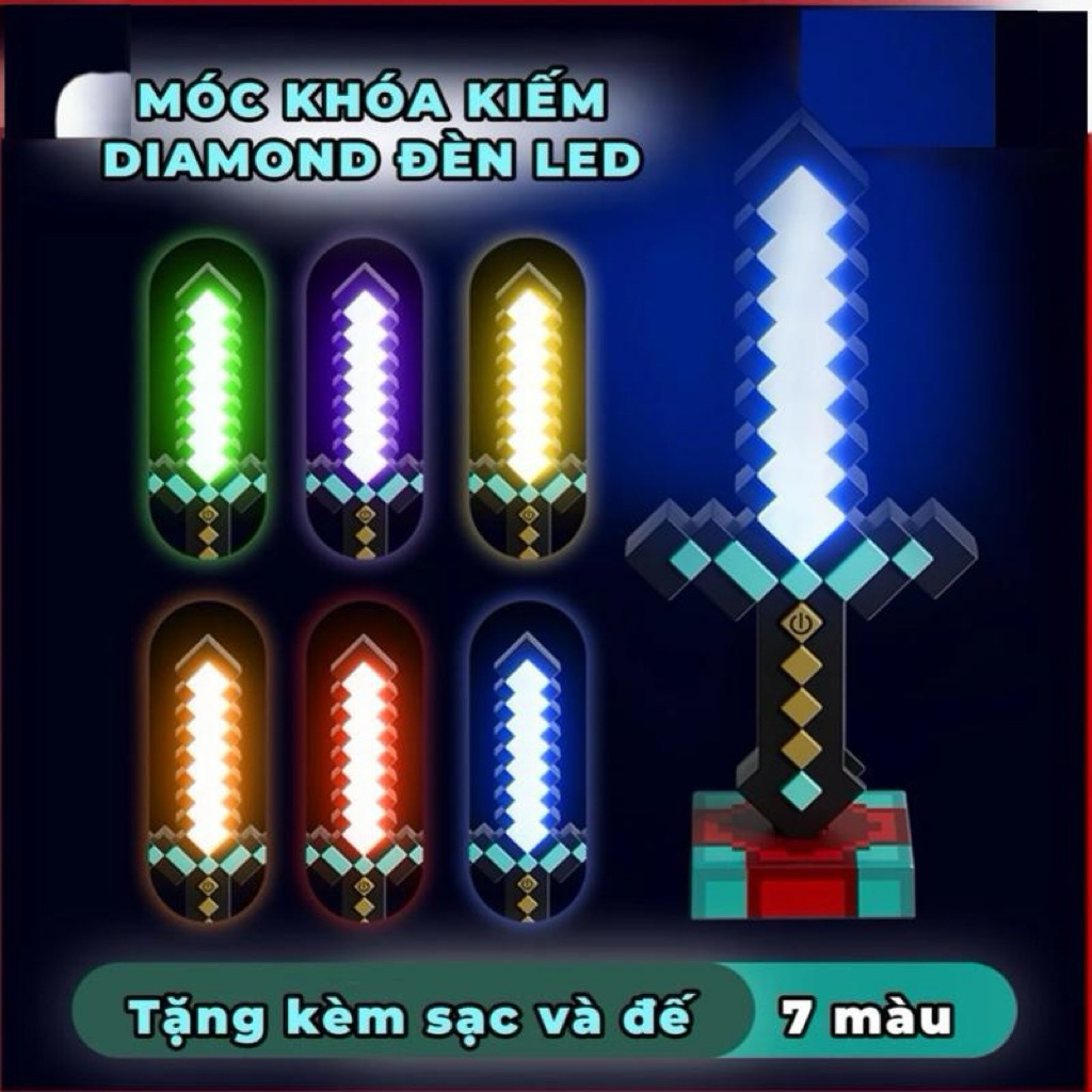 Móc Khóa Kiếm Kim Cương Minecraft LED 7 Màu | Đồ Chơi Trang Trí Phát Sáng
