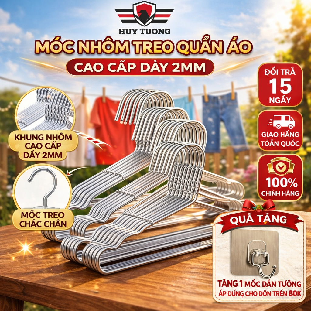 Combo 50 Móc Nhôm Treo Quần Áo Huy Tưởng, Móc Phơi Đồ, Móc Quần Áo Người Lớn Và Trẻ Em