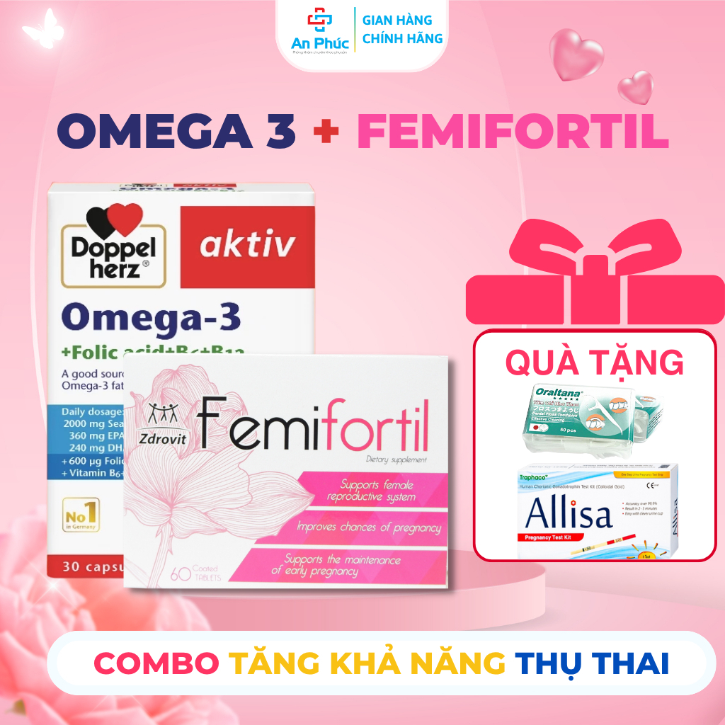 [COMBO BỔ TRỨNG] Femifortil + Dầu Cá Omega 3 - Vitamin Tổng Hợp, Giảm Mệt Mỏi, Hỗ Trợ Sinh Sản