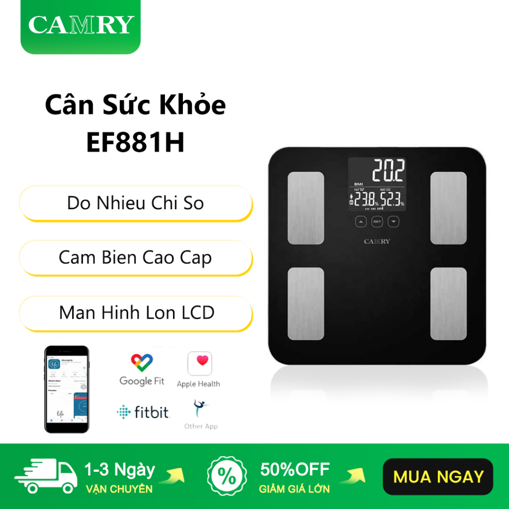 CAMRY Cân Sức Khỏe EF881H Man Hinh Lon LCD Do Nhieu Chi So Body Fat Scale Cân Điện Tử