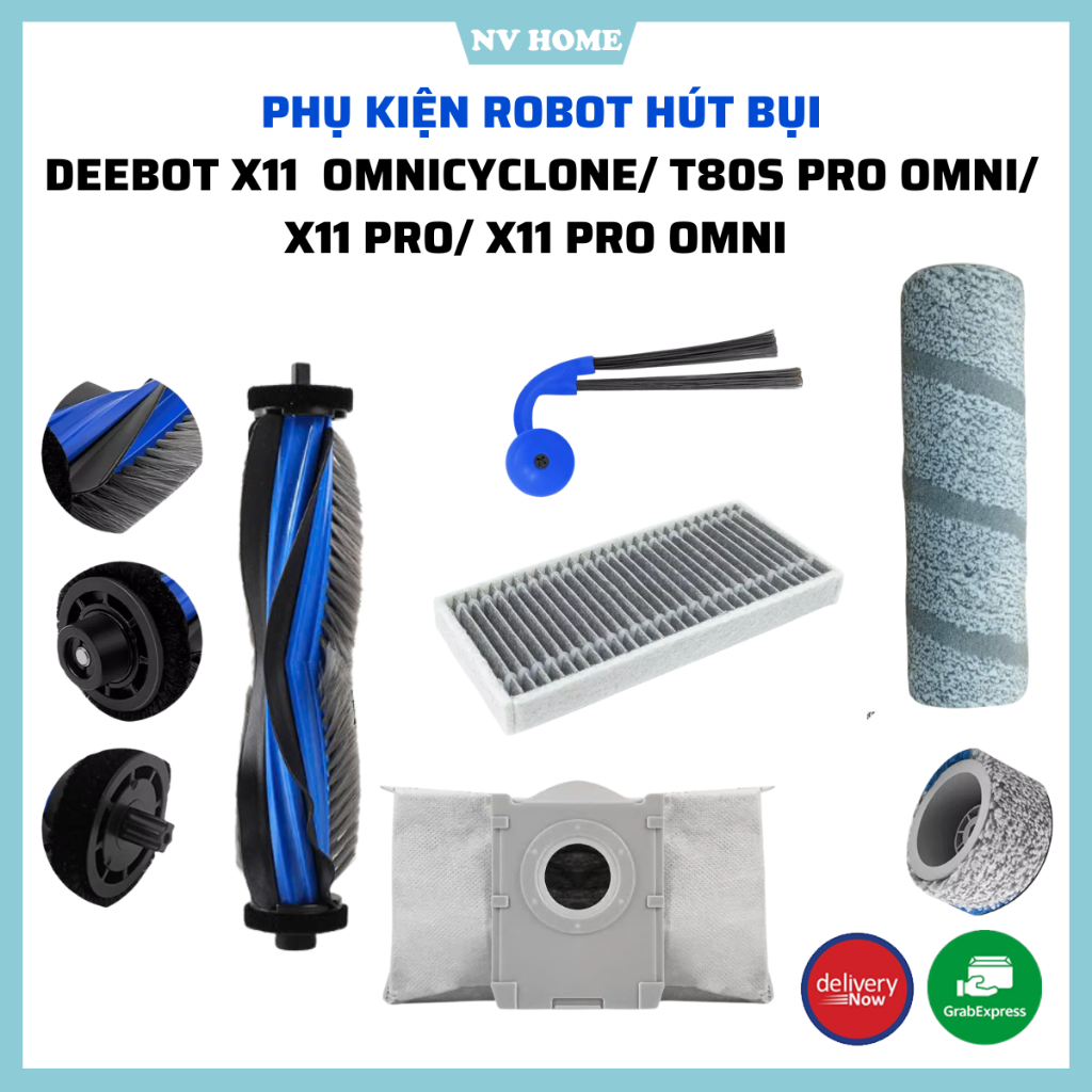 Phụ kiện robot Deebot X11 OmniCyclone, T80S Omni, X11 Pro, X11 Pro Omni khăn lăn, lọc, chổi cạnh, ch