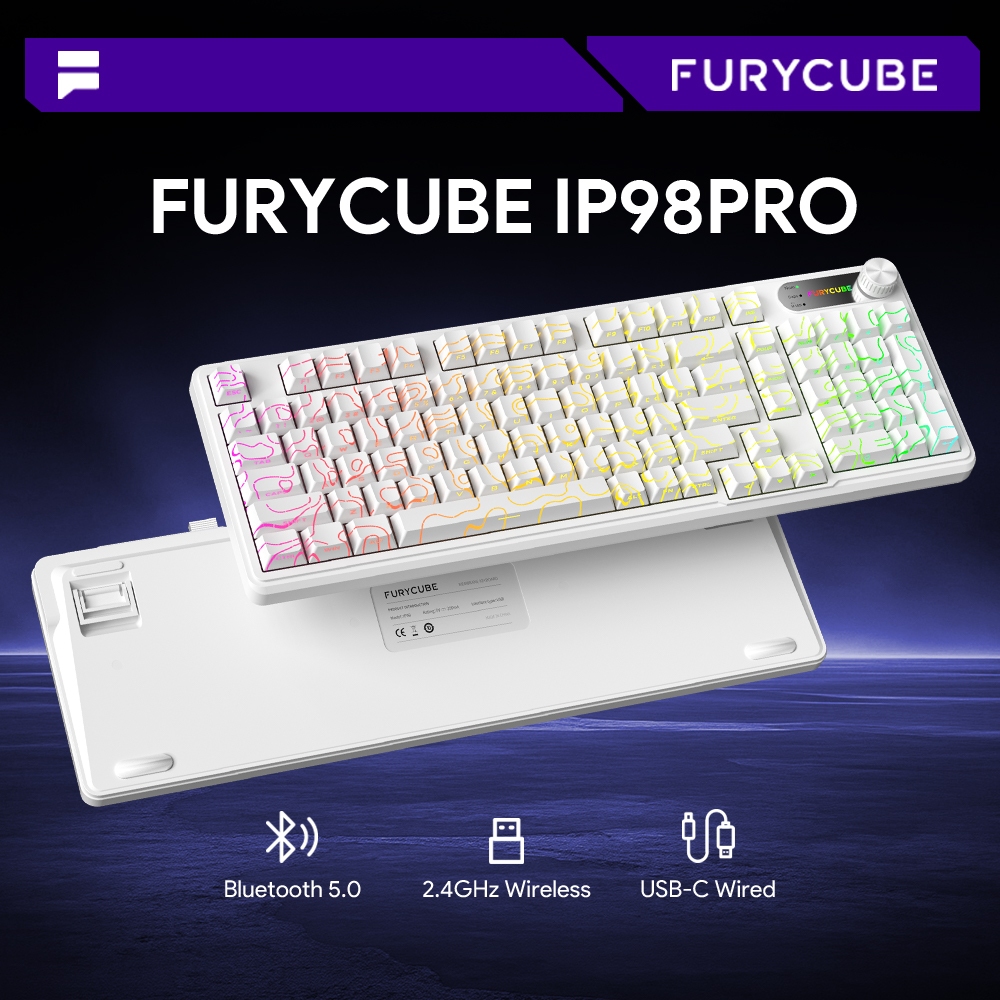 Bàn Phím Bluetooth/USB FURYCUBE IP98 PRO, LED RGB, Smart Knob, Keycap PBT Cao Cấp, Không Ồn