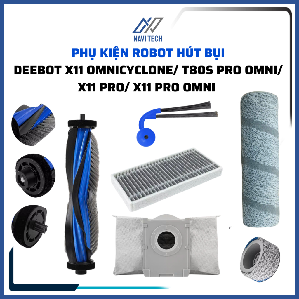 Phụ kiện robot hút bụi Deebot X11 OmniCyclone, T80S Omni, X11 Pro, X11 Pro Omni khăn, lọc, chổi cạnh