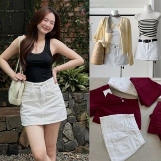 Chân Váy Jean Chữ A MIAA dáng ngắn MINI SKIRTS Cạp cao màu trắng, chân váy bò có quần bảo hộ bigsize