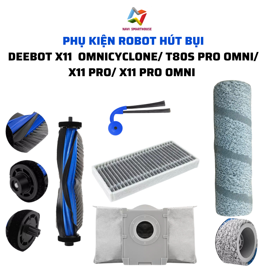 Phụ kiện robot hút bụi Deebot X11 OmniCyclone, T80S Omni, X11 Pro, X11 Pro Omni khăn, lọc, chổi cạnh