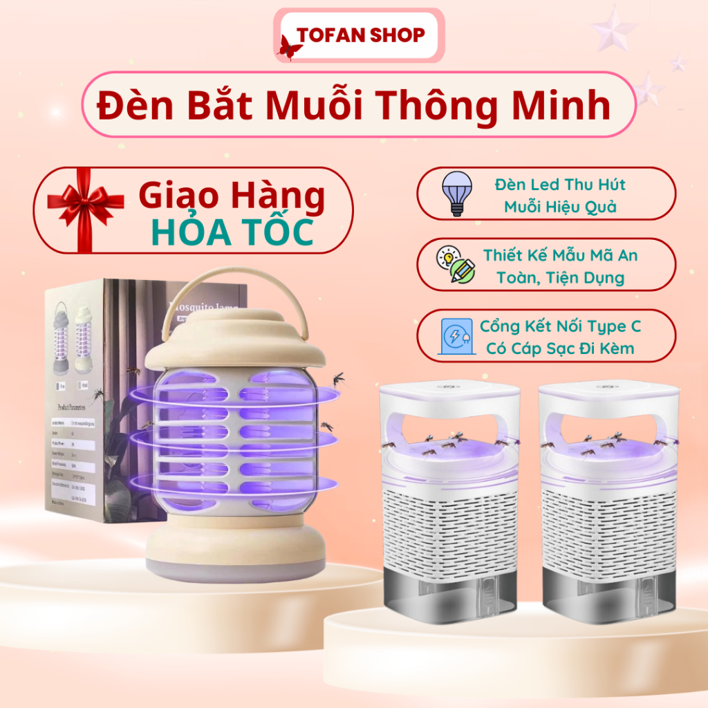 Đèn bắt muỗi - Máy bắt muỗi diệt côn trùng thông minh kiêm đèn ngủ có cổng sạc USB