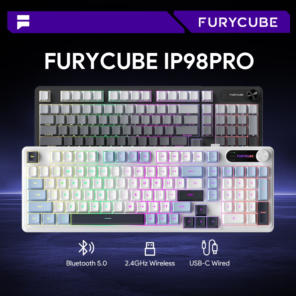 Bàn Phím Gaming FURYCUBE IP98 PRO 98 Phím – RGB, 2.4G/Bluetooth/Type-C, Gõ Êm, Văn Phòng & Game