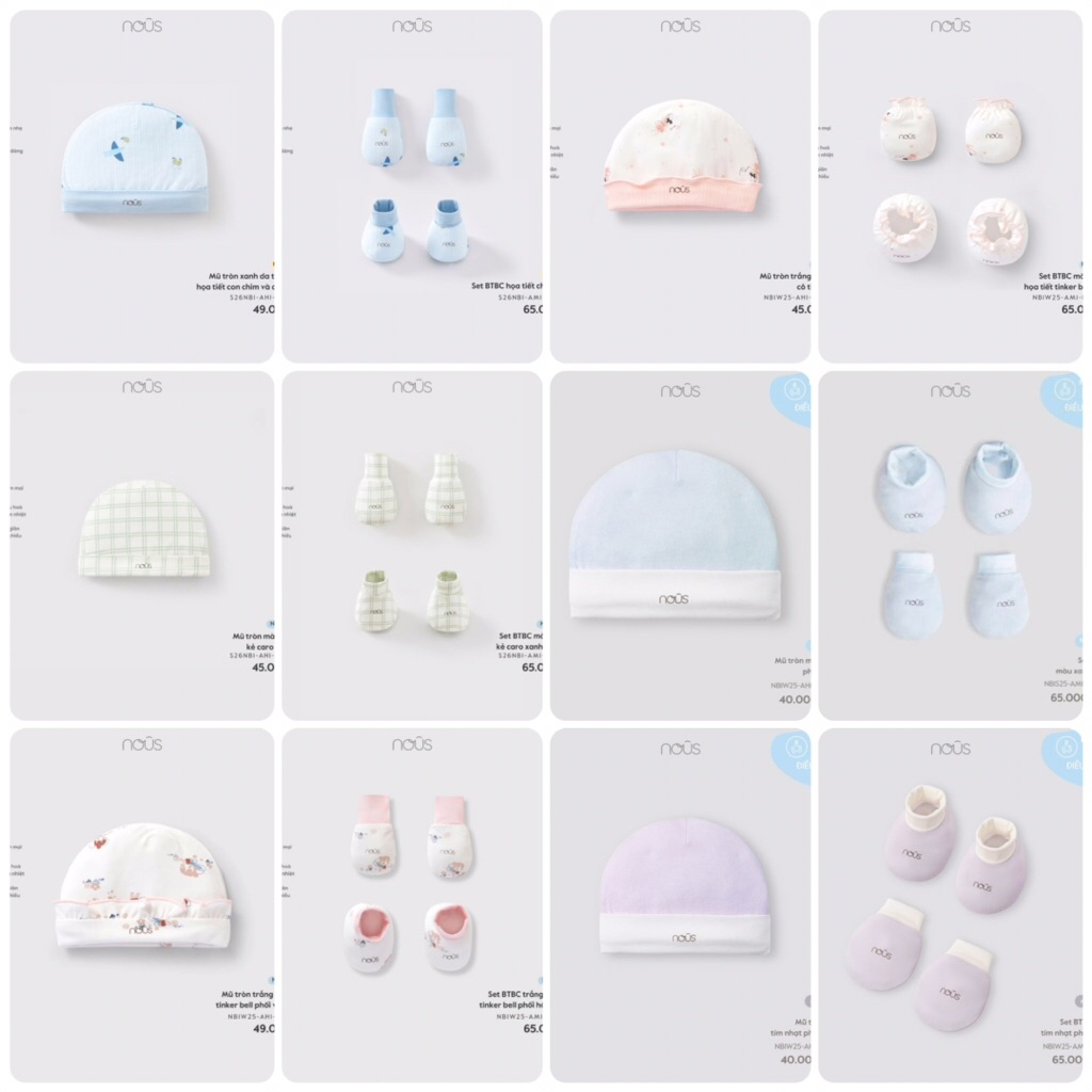 Mũ Bao tay bao chân Nous dành cho bé sơ sinh