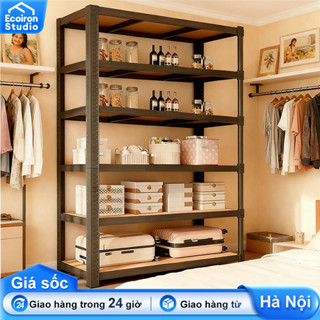 【Giá cả phải chăng 】Kệ sắt v lỗ đựng đồ Lưu trữ đồ vật nhẹ Kệ Sắt + và tấm gỗ Kệ sắt đa năng 3/4/5/6 Tầng 