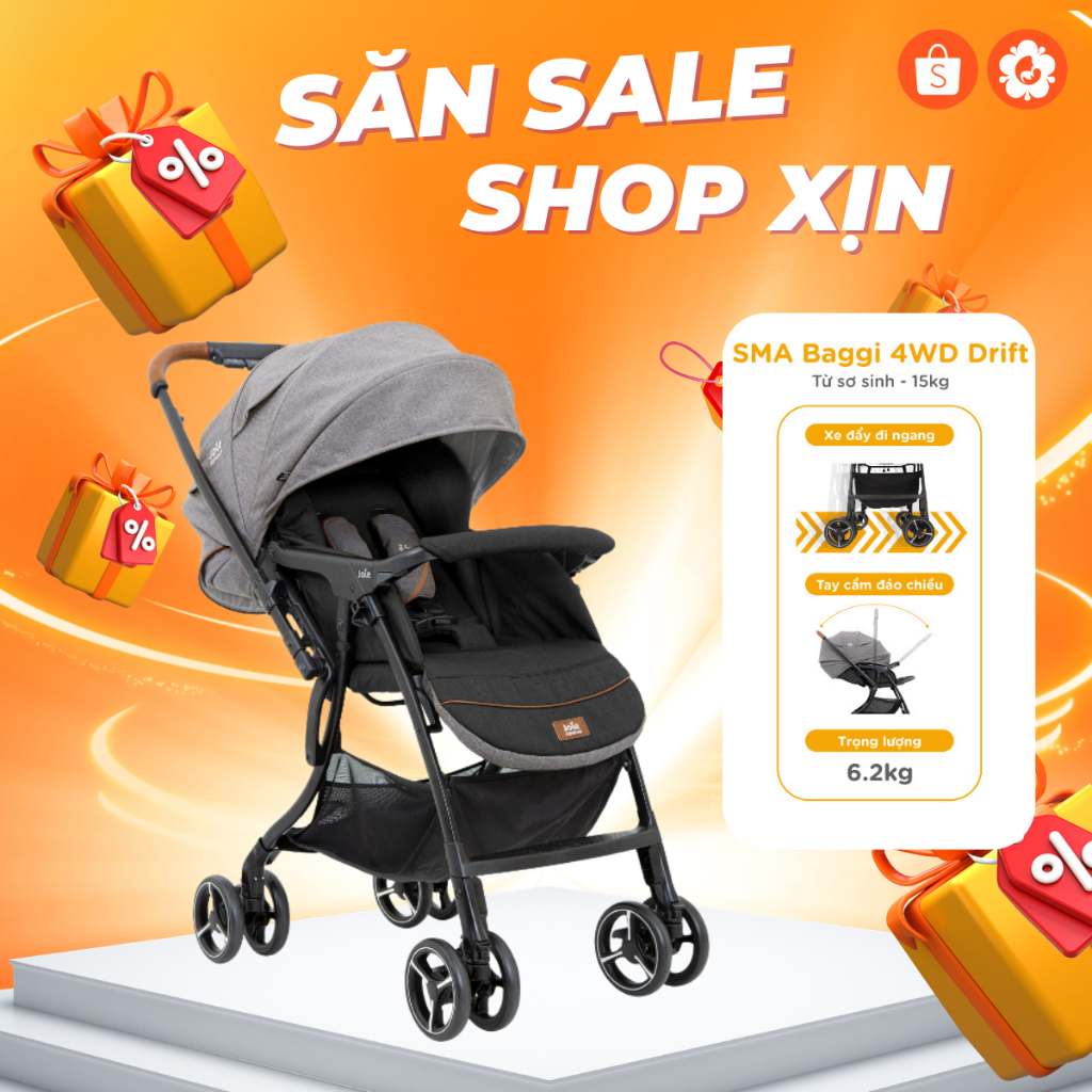 Xe đẩy cho bé Joie SMA Baggi 4WD Drift Carbon gấp gọn và đảo chiều tay cầm tiện lợi