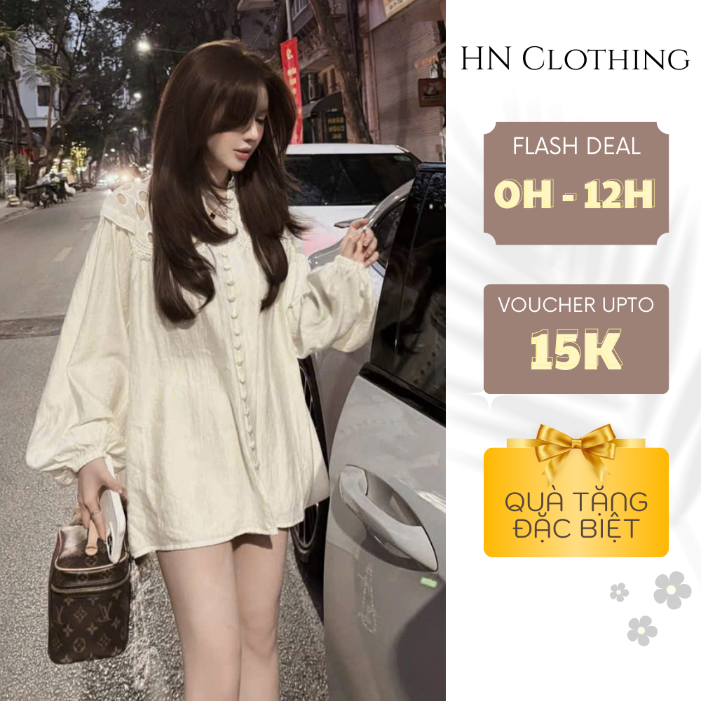 Set áo babydoll nữ form rộng tay dài cổ bèo phong cách Hàn Quốc tiểu thư trẻ trung HN Clothing S155