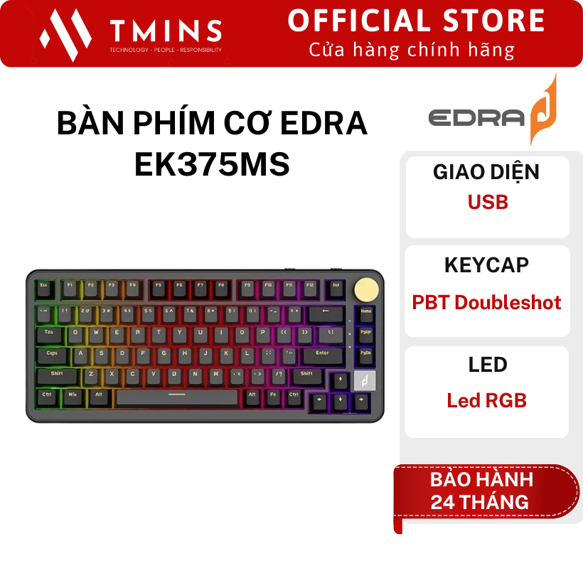 Bàn phím cơ EDRA EK375MS (USB/ LED RGB/ PBT Doubleshot) - Hàng chính hãng