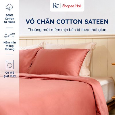 Vỏ Chăn Cotton Sateen 100% 300TC Ru9 | Thoáng Mát Mềm Mịn | Màu Trơn Bo Chun | 3 Size