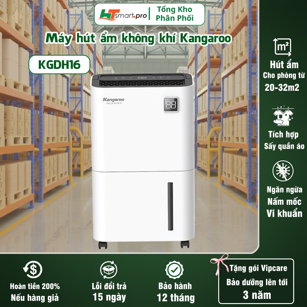 [KGDH16] Máy Hút Ẩm 30m2 Tích Hợp Sấy Quần, Áo Công Suất 16L/ngày - Hàng Chính Hãng BH 12 Tháng - HT
