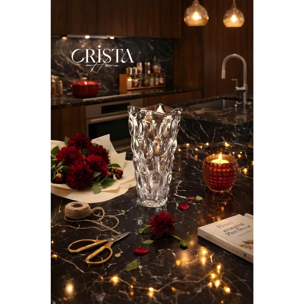 Bình Hoa Thủy Tinh Dáng Sóng Ombre 28x16cm CRISTA HOME 60230 – Lọ Hoa Thủy Tinh Cao Cấp trang trí