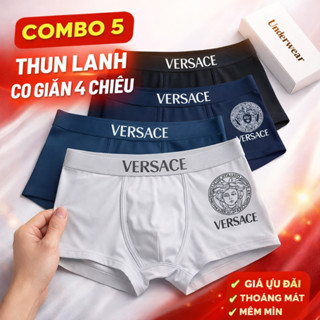 VESACE Combo 5 Quần Lót Nam Boxer Thun Lạnh Cao Cấp – Co Giãn 4 Chiều, Mềm Mát, Không Bí, Không Cuộn Ống, Form Ôm Body