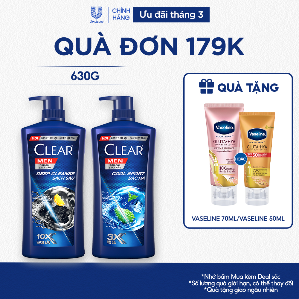 Dầu Gội Đầu cho nam Clear Men đánh bay gàu, ngứa và vi khuẩn mát lạnh cực đỉnh suốt ngày dài 630g
