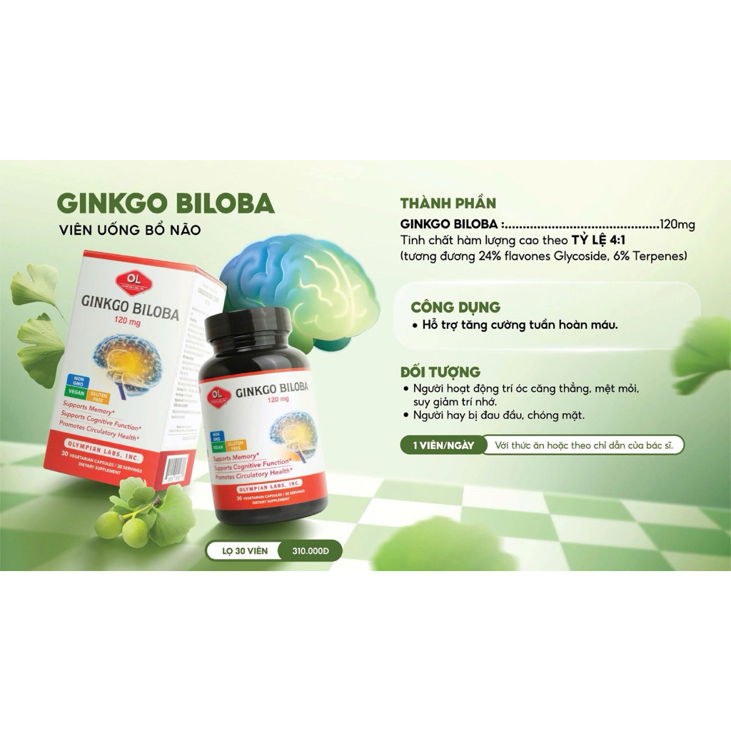 Ginkgo Biloba 120mg - Viên uống bổ não