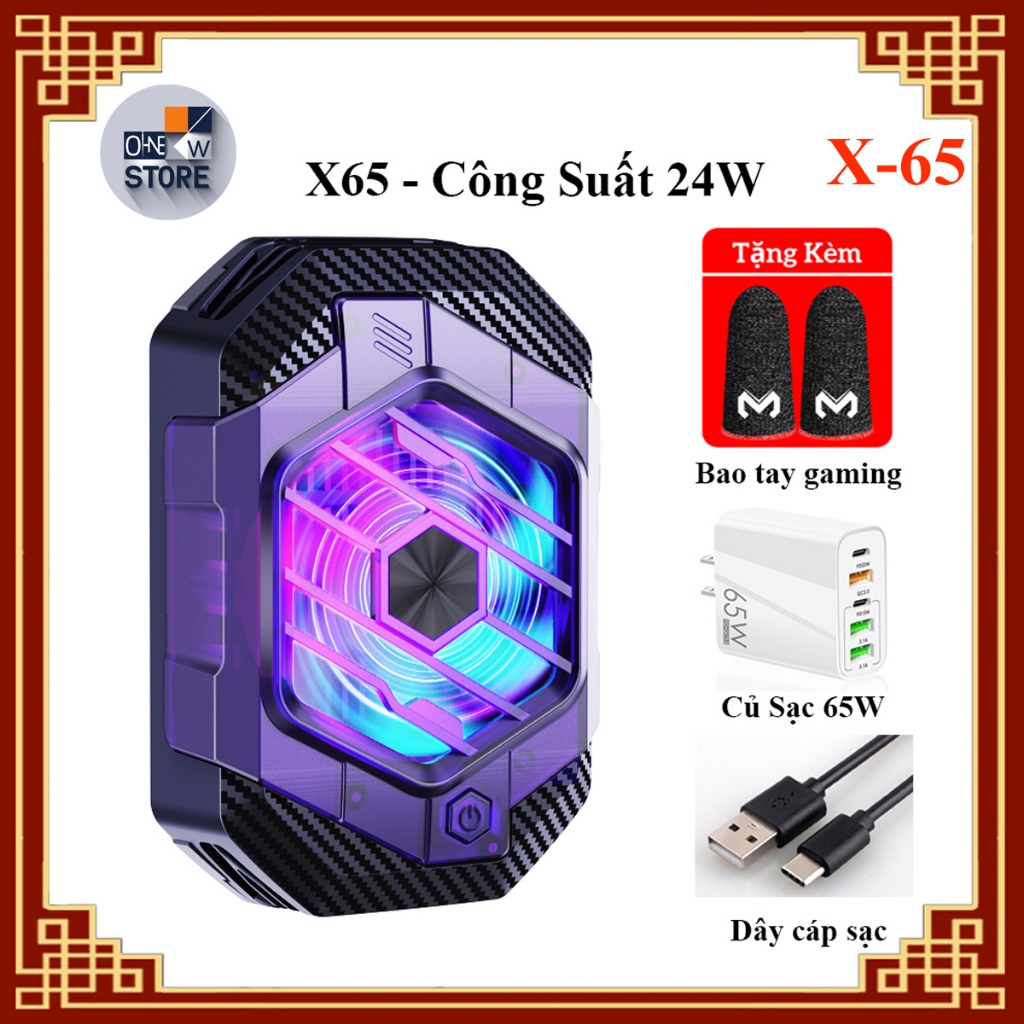 Quạt Tản Nhiệt Điện Thoại X65 Sò Lạnh 24W Cao Cấp, 3 Chế Độ Làm Lạnh, Hỗ Trợ Livestream Kèm Sạc 65W