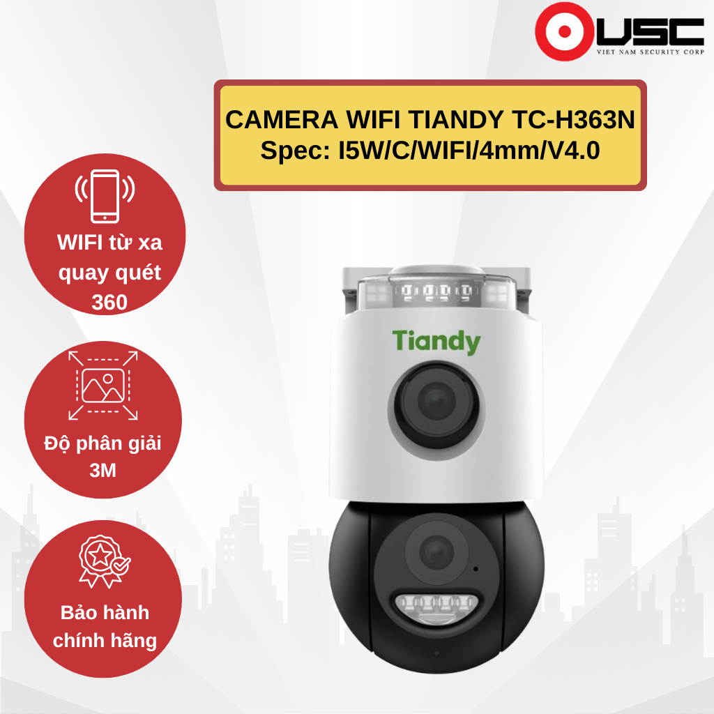 CAMERA WIFI TIANDY TC-H363N Spec: I5W/C/WIFI/4mm/V4.1 | Camera Tiandy siêu nét