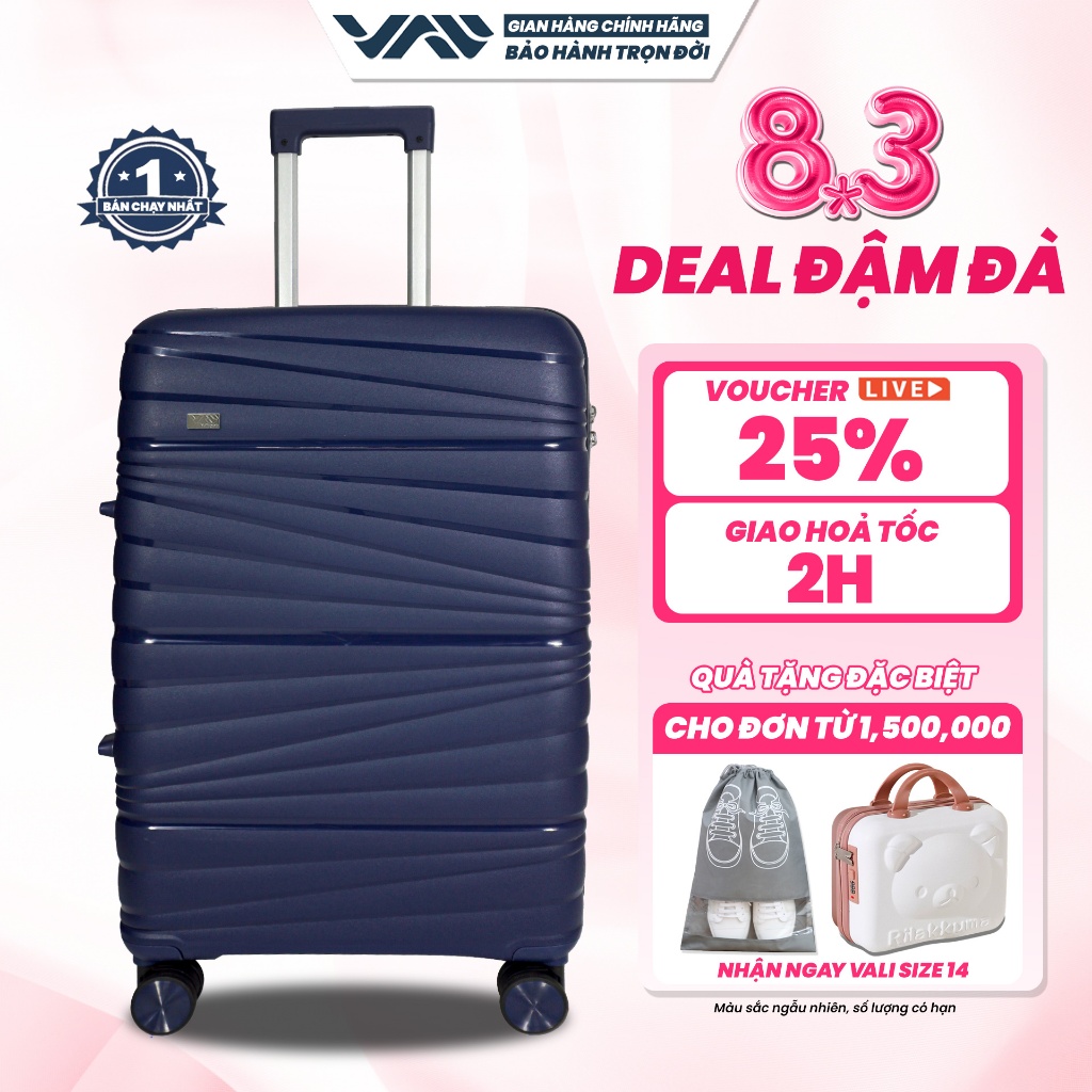 Vali Du Lịch VALINY VNY06, Chất Liệu Nhựa PP Cao Cấp, BẢO HÀNH TRỌN ĐỜI, Vali Nhẹ, Bền Bỉ, Xịn Đẹp
