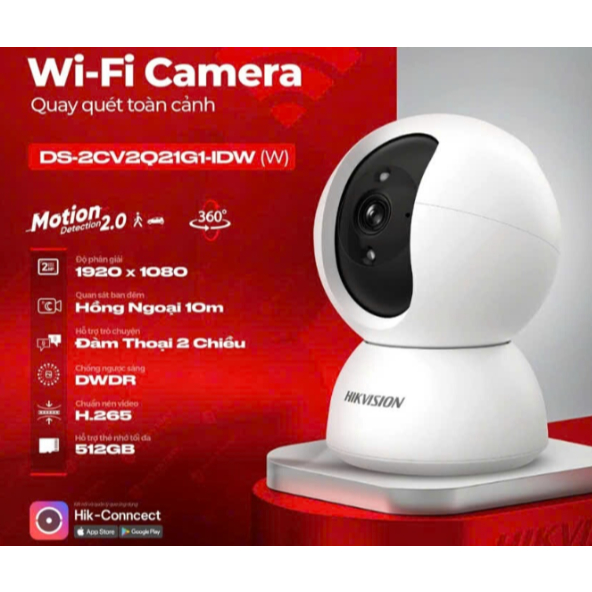 camera hikvision wifi 2Q21G1 DS-2CV2Q21G1-IDW xoay 360 độ. độ phân giải 2mp. đàm thoại 2 chiều CHÍNH