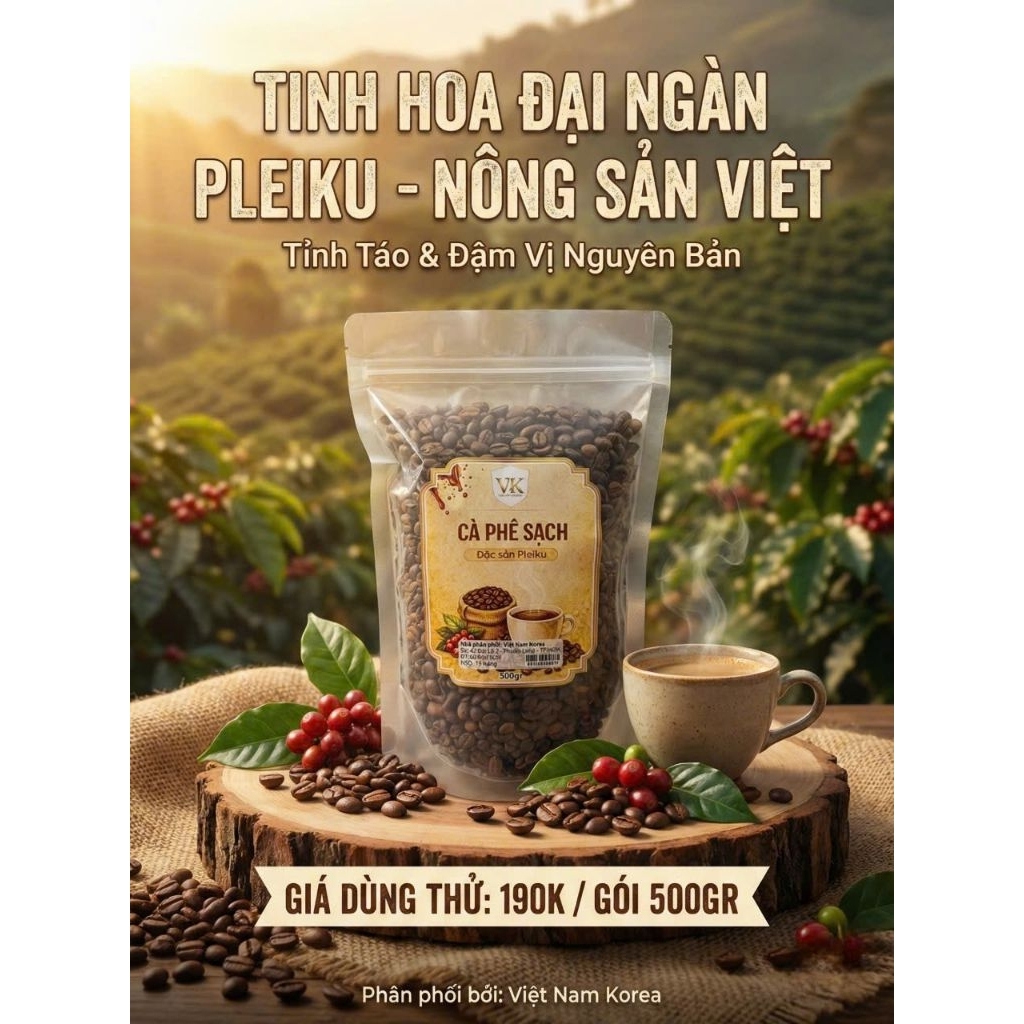 500gr Cafe Hạt Sạch Đặc Sản Pleiku - Tinh Táo & Đậm Vị Nguyên Bản