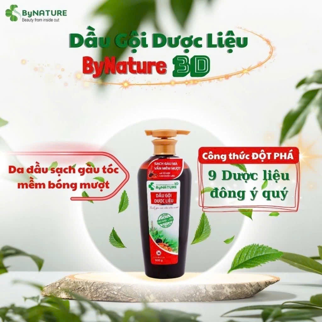 Dầu gội dược liệu ByNature 3D dưỡng tóc mềm mượt, chắc khỏe, sạch gàu 600ml