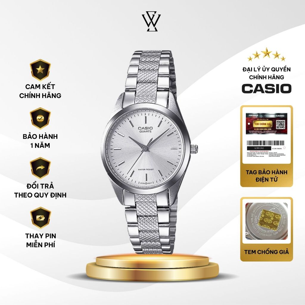 Đồng Hồ Casio Nữ Tay Bé LTP-1274D-7ADF Sang Trọng Quý Phái Mặt Kính Khoáng Trắng 26mm Dây Kim Loại K