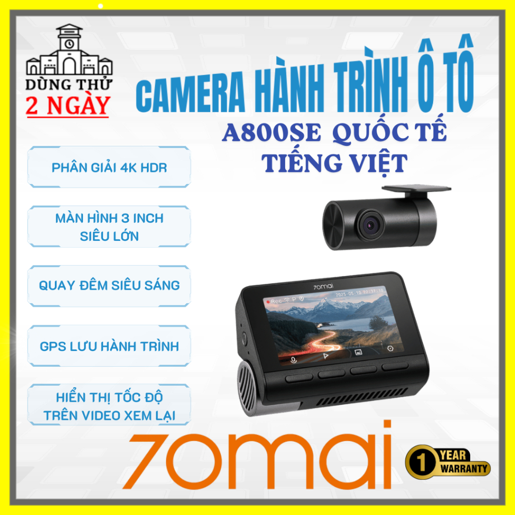 Camera hành trình ô tô 70Mai A800SE, phân giải 4k HDR, GPS, hiển thị tốc độ trên video xem lại, bảo 