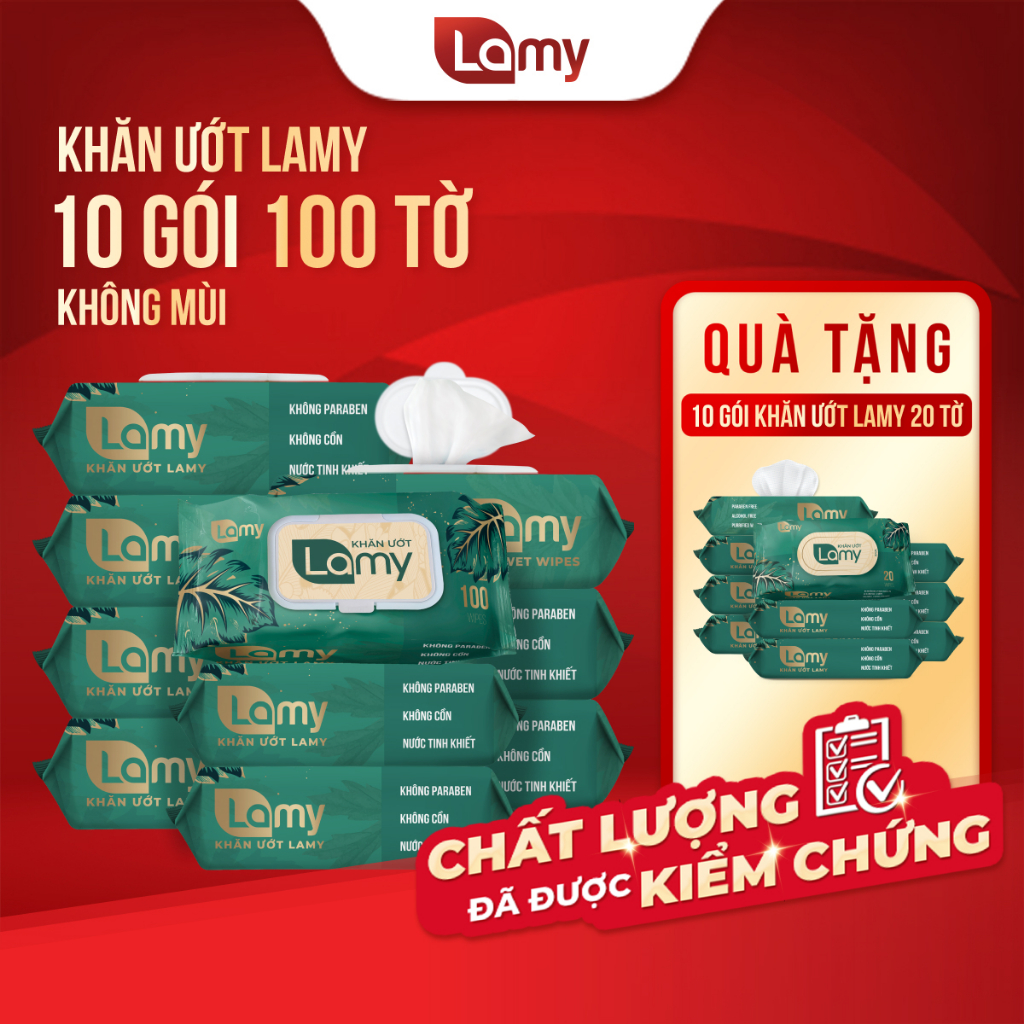 MUA 10 TẶNG 10_ Thùng 10 Gói Lamy 100 tờ Tặng 10 Gói 20 tờ Cho Bé Không Mùi (1 ĐƠN 1 QUÀ)