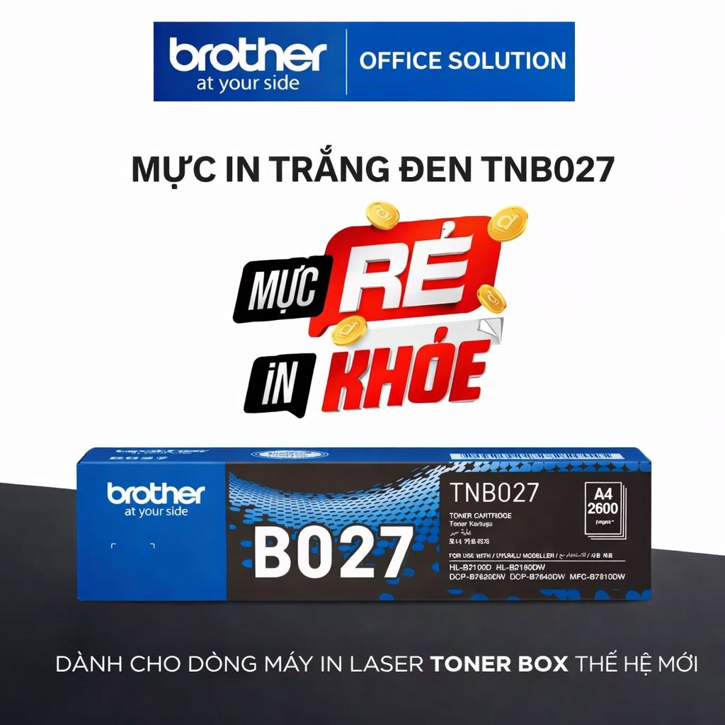 Mực in Brother TN B027 dành cho máy in Brother HL-B2100D, HL-B2180DW, DCP-B7620DW, DCP-B7640DW, MFC-
