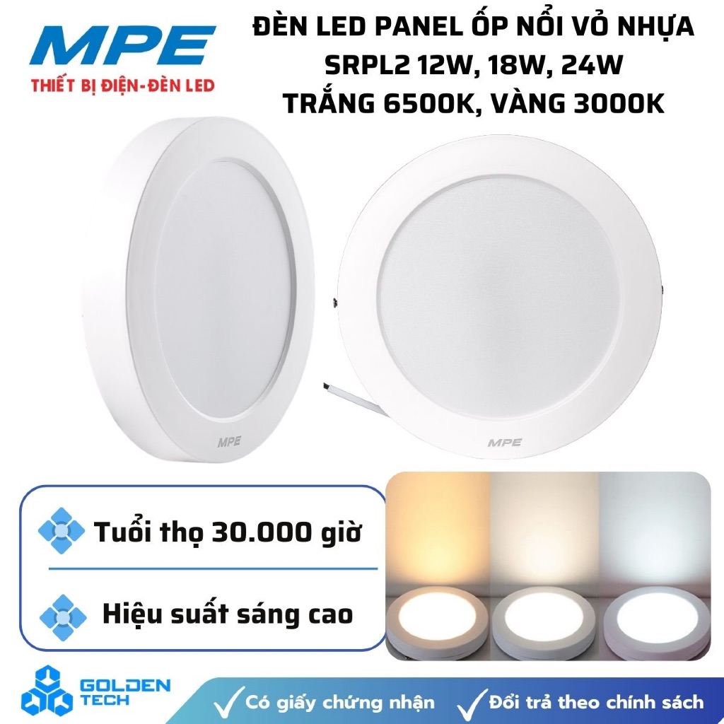 [MPE] Đèn LED Panel ốp nổi vỏ nhựa SRPL2 vỏ nhựa 12W, 18W, 24W Ánh sáng trắng, vàng