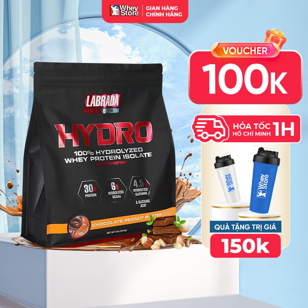 Sữa Tăng Cơ Bắp Cao Cấp Hấp Thu Nhanh Labrada Hydro Whey 100% Hydrolyzed Whey Protein Isolate 4lbs C
