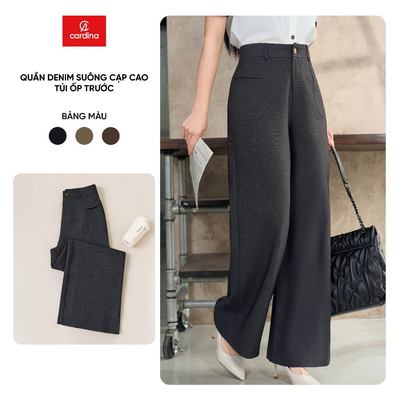 Quần dài nữ CARDINA Chất liệu denim cạp cao túi ốp trước 6QDT06