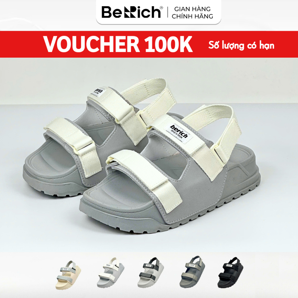Sandal BERICH Quai Ngang Unisex Siêu Nhẹ Bền Êm Chống Trơn Trượt Màu Xám Trắng BE977