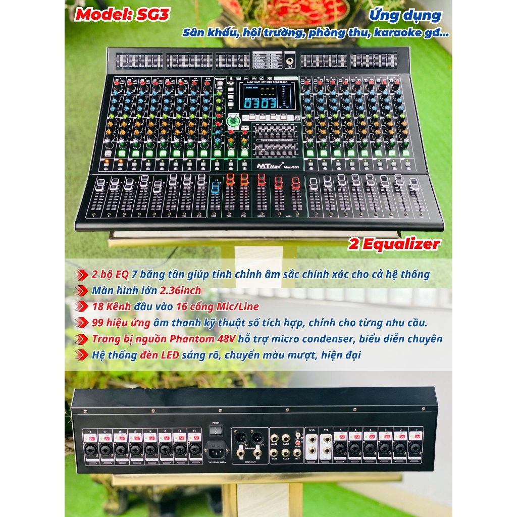 Mixer MTMAX SG3  chính hãng Chuyên Nghiệp, 2 bản Chỉnh EQualizer 99 Hiệu Ứng Vang DSP