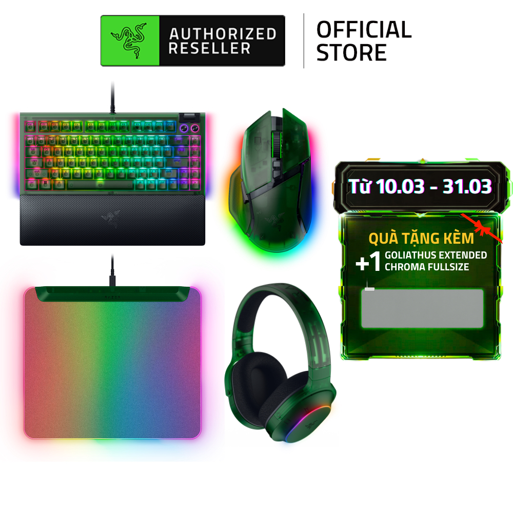 Combo Razer Phantom Green/ White Edition - Basilisk V3 Pro 35k - Barrcuda X Chroma - Blackwidow V4 7