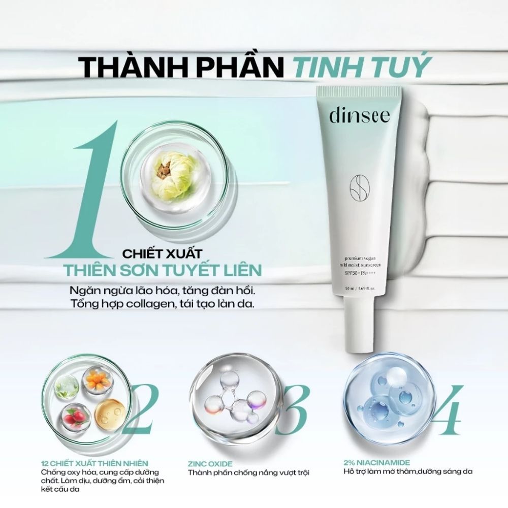 Ảnh 9 của Kem chống nắng Dinsee Premium Vegan Sunscreen SPF50+ PA++++ bảo vệ da, nâng tone.