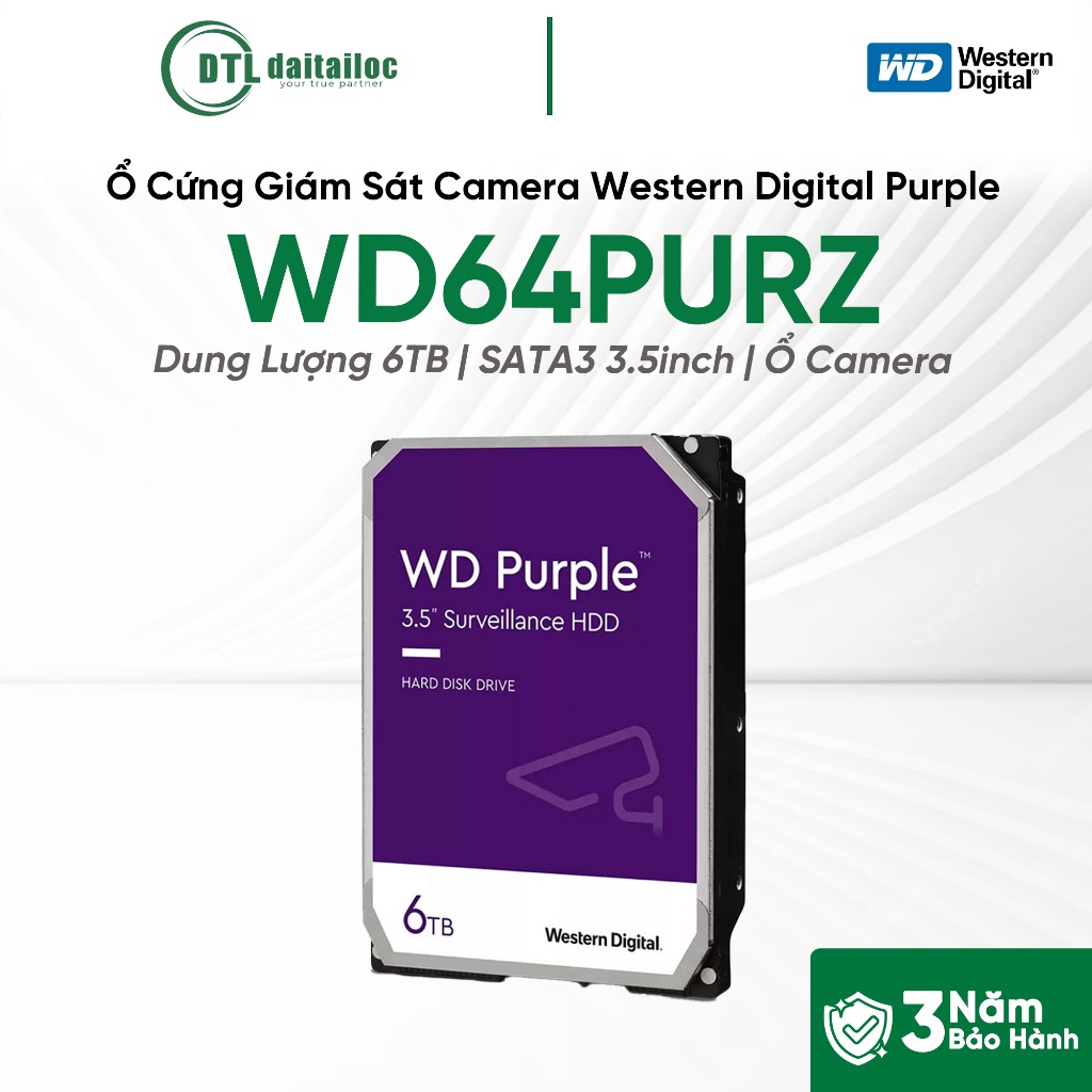 Ổ Cứng HDD Giám Sát Camera Western Digital Purple 6TB (WD64PURZ) | Chính Hãng | Bảo Hành 36 Tháng