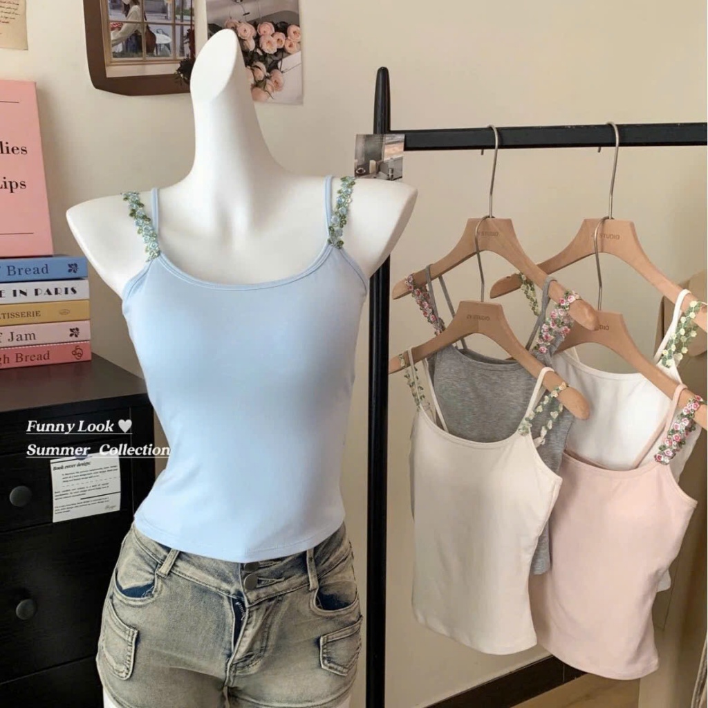 Áo 2 Dây CÓ ĐỆM MÚT NGỰC Phối Dây Đổi Đan Hoa Sexy, Áo 2 Dây Cotton Cổ Tròn Có Dây Điều Chỉnh Dáng Ôm HàngQccc Orangeclo | BigBuy360 - bigbuy360.vn