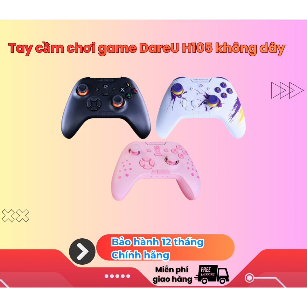 Tay cầm chơi game DareU H105 không dây - Bảo hành chính hãng 12 tháng