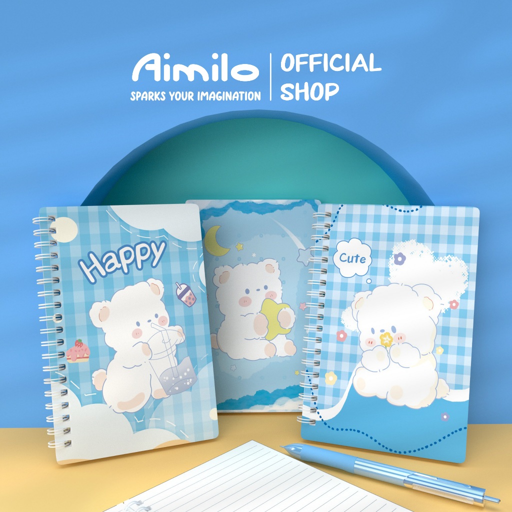 Aimilo Vở lò xo A5 40 tờ 80 trang sổ ghi chú dễ thương phù hợp học sinh nhiều mẫu mã