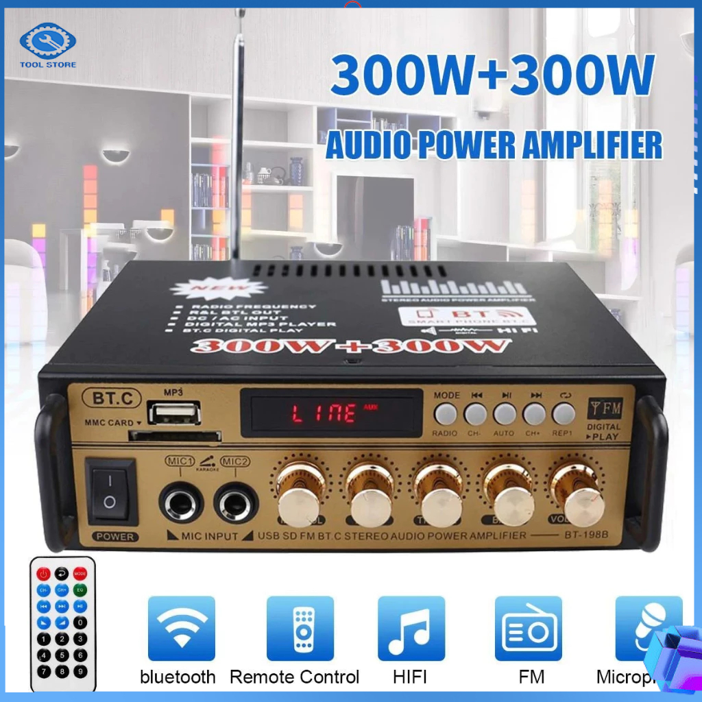 Ampli Mini Loa Amly Bluetooth BT-198B 600W Hát Karaoke Gia Đình Xe Ô Tô