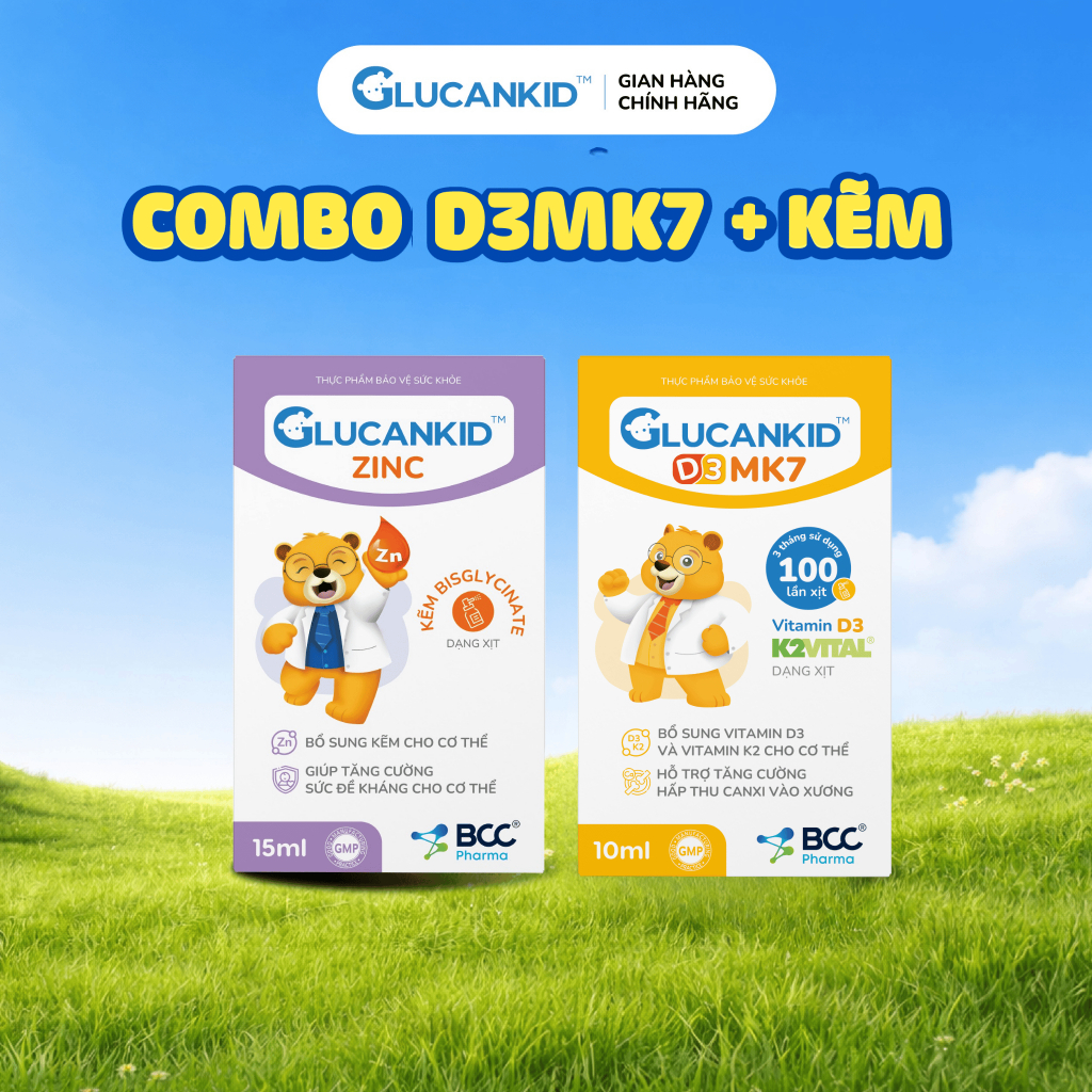 TPBVSK Glucankid (D3MK7 + Kẽm) hỗ trợ bổ sung Vitamin D3 K2, bổ sung kẽm, hỗ trợ tăng cường sức đề k