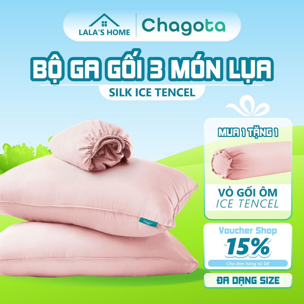 Bộ Ga Gối 3 Món Lụa Silk Ice Cao Cấp, Công Nghệ Thoáng Khí, Bền Màu, Size 1mx2m - 2mx2m2 (2 vỏ gối 1