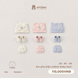 Phụ Kiện Sơ Sinh, Set 3 Món Mũ Kèm Bao Tay Bao Chân Chất Cotton Mềm Mại Cho Bé Sơ Sinh 0-6 Tháng